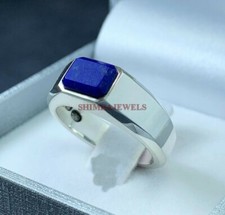 Naturale Lapislazzuli Gemma Con 18K Placcato Oro Bianco Argento Uomo Anello #729