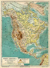 America USA Stati Uniti Physische Mappa Di 1897