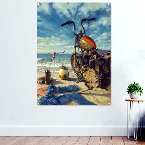 Retro bike girl motorcycle art - retro,
