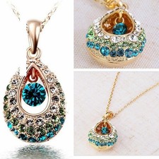 COLLANA CON PENDENTE & BRILLANTINI IN ACCIAIO INOSSIDABILE NUOVA