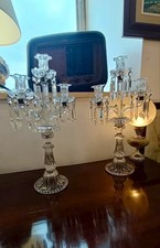 Coppia Candelabri Epoca 900 Vetro Al Piombo Con Pendenti In Cristallo