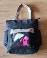 Borsa Bag Donna in tela con GATTO Colore antracite Con manici/Spalla 