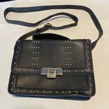 Borsa Harrods in pelle con borchie oro chiusura argento nero