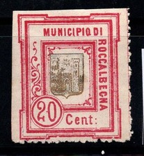 Roccalbegna - MNH 80% Italia fiscale 20 centesimi Municipio, rosso/oro