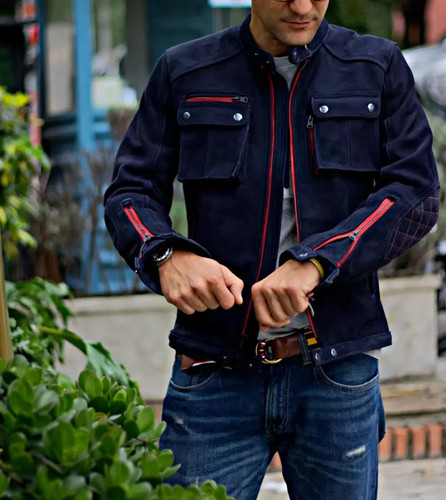 Giacca pelle scamosciata blu