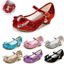 Sandali scintillanti bambina tacco basso festa matrimonio Mary Jane scarpe taglia