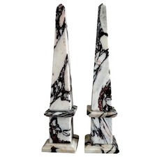 Coppia di Obelischi Marmo Calacatta Vagli Sculture da Tavolo Home Decor H 25cm