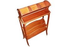 Porta riviste inglese stile Sheraton – Metà '800, mogano intarsiato con rotelle