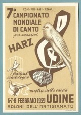 UDINE -1959 7°CAMPIONATO MONDIALE CANTO CANARINI- Cartolina Originale d'Epoca FG