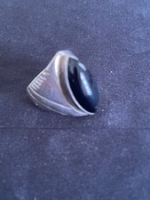 Anello In Argento Anni 70 Con Onice Taglio Marquise