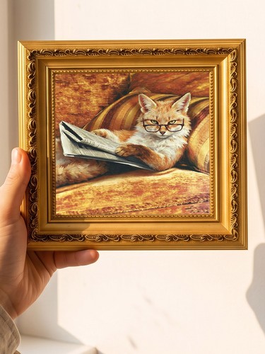 Dipinto olio lettura gatto