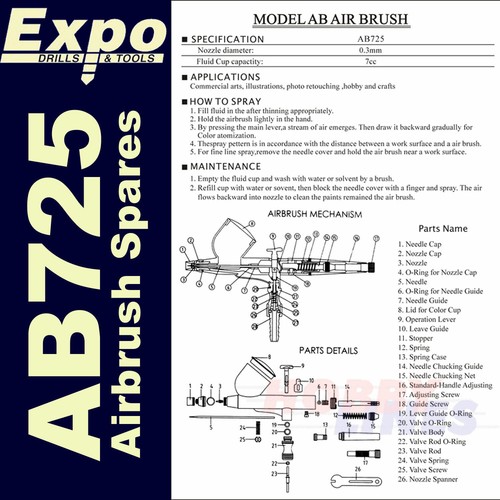 Ab725 aerografo ricambi gamma - aerografo,