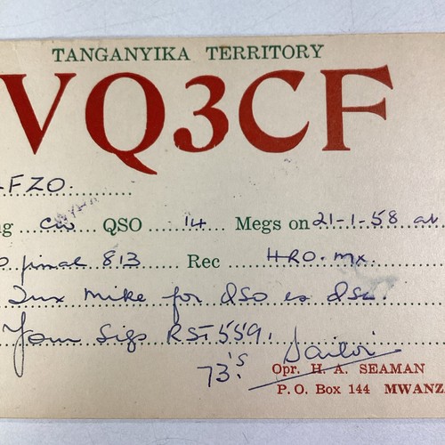 Scheda radio qsl tanganica - scheda,