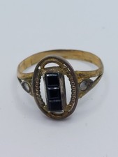 Anello donna vintage oro giallo 8 kt con 3 pietre nere e laterali bianche mis. 1
