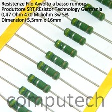 5 pezzi 0,47 Ohm 3W 5% Resistenza basso rumore a filo avvolto 470 Milliohm 3W