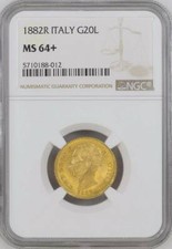 ITALIA, ORO 20 LIRE 1882 R NGC