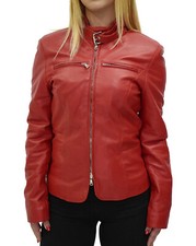 Giacca Donna Vera Pelle Rosso Giubbino Slim Fit Aderente Elegante VIETRI LEATHER