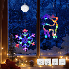 2Pcs Led Luci Natale Finestrai - Multicolore Renna, Fiocco Di Neve Finestra Luci