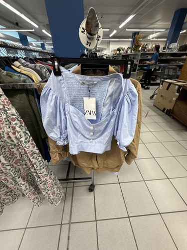 Crop top zara blu cielo - top, manica