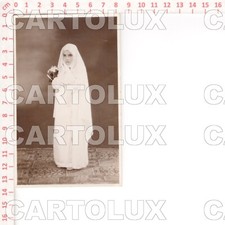 D8495 FOTO STUDIO 1935 CRESIMA COMUNIONE RAGAZZA PIZZELLA DELIA VESTITO BIANCO 