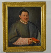 Dipinto Ritratto di Vescovo – Olio su tela '800 quadro arte sacra cornice dorata
