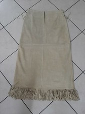  gonna skirt jeans donna woman tg 46 vera pelle leather renna con frange country