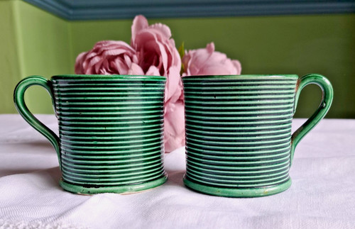 Pair green antique majolica - pair,