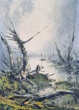 Tommaso Barbalonga ( Palermo 1913 - ? )  "Palude", olio su tela cm 70 x 50 