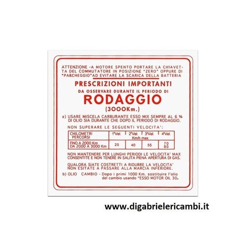Vespa 150 adesivo rodaggio - gs,