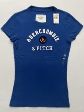 Abercrombie & Fitch T-Shirt Donna Blu Reale Applique Grafica Logo A&F Medium