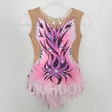Rhythmic Gymnastics Leotards Girls Pink Print Rhinestones Competition Leotards