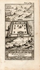 Stampa antica POZZUOLI Accademia di Cicerone Napoli 1743 Old print