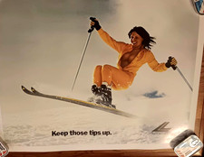 POSTER vintage LUNGO "Keep These Tips Up" sexy sport neve attrezzatura sci