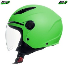 Casco Jet Bambina Bambino Verde Opaco Visiera Lunga Omologato per Moto Scooter