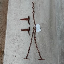 Antica CATENA DA STALLA + FERMI PER ASSALI CARRO in FERRO BATTUTO inizio '900