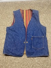 Gilet vintage Levis Big E reversibile denim e righe hippy anni 70 linguetta arancione e bianca