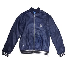 Adidas Originals Giacca di Pelle Vespa Leather Jacket Uomo Giacca Navy Rarità NUOVO