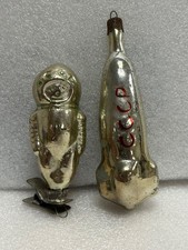 Decorazione natalizia vintage sovietica URSS vetro cosmonauta, razzo