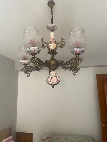 Lampadario ottone porcellana - ottone,,