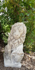 LEONE STATUA SCULTURA CON STEMMA SCUDO ARALDICO DA GIARDINO IN CEMENTO ALT.56 CM