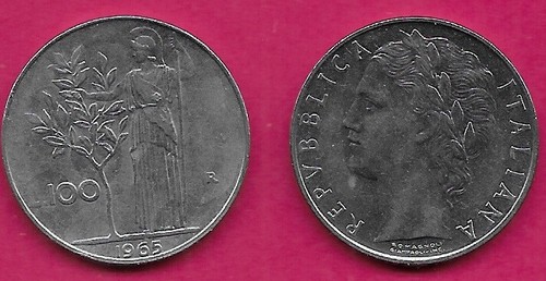 Italia 100 lire 1965 dea - italia, 1965-r