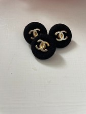 CHANEL PARIS Set 3 Bottoni Vintage Rivestiti In Tessuto 20 mm 