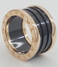 Anello a quattro fasce Bvlgari Bulgari B.Zero1 ceramica nera oro rosa 18 carati $2.170