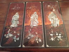 pannelli in legno laccato intarsi di madreperla