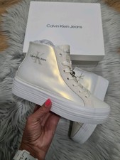 Scarpe da ginnastica Calvin Klein donna bianco sporco perla alte taglia 4UK nuove