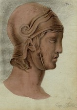 Testa Ares che indossa elmetto