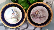 Coppia piatti porcellana Limoge oro zecchino dipinti a mano peint main