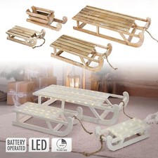 Slitta decorazione di natale in legno bianco/marrone con LED 31,5/50,5/73 cm