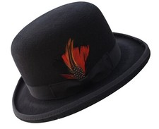 Cappello Fedora Derby Bowler 100% Feltro di Lana con Piuma Rimovibile per Uomo