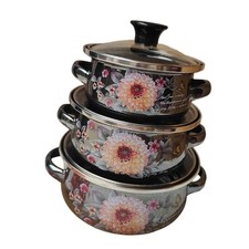 Set di 3 pentole smaltate, pentole per cucina, smaltate per ristorante,